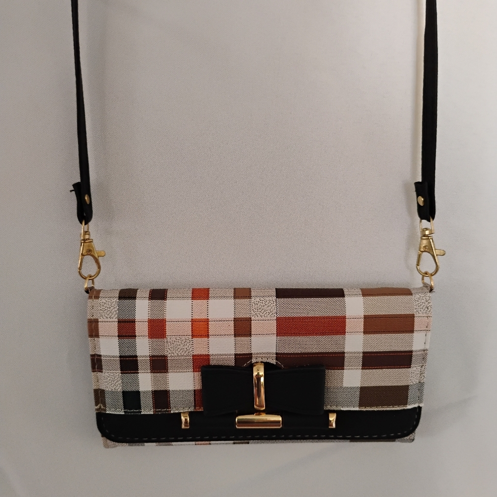 Plaid Crossbody Wallet  with Bow Accent